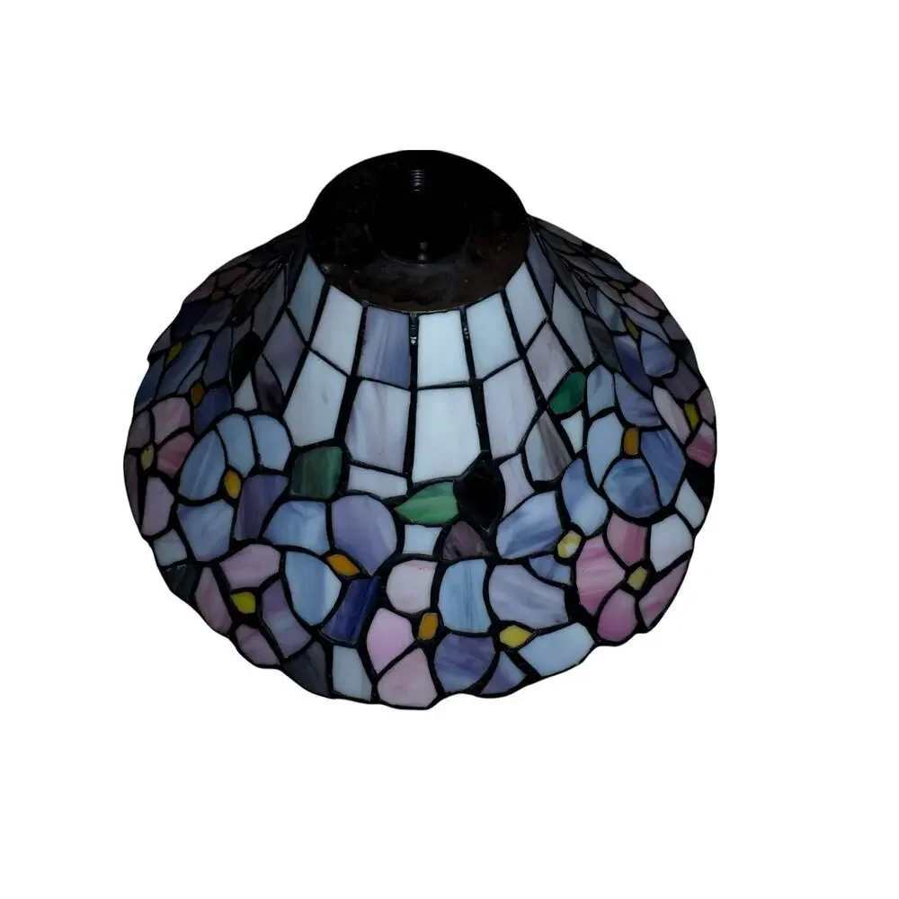 Tiffany-Style Stained Glass Lamp Shade –Pastel Floral Pattern, Purple & Pink